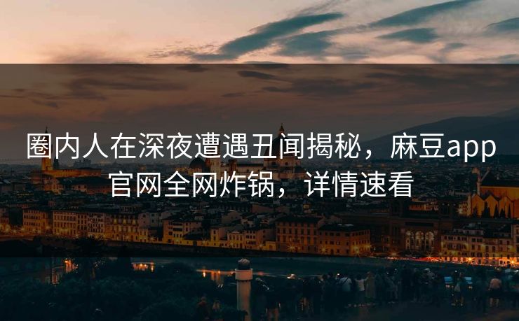 圈内人在深夜遭遇丑闻揭秘，麻豆app官网全网炸锅，详情速看