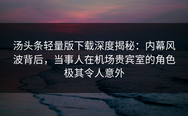 汤头条轻量版下载深度揭秘：内幕风波背后，当事人在机场贵宾室的角色极其令人意外