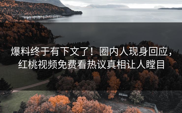 爆料终于有下文了！圈内人现身回应，红桃视频免费看热议真相让人瞠目