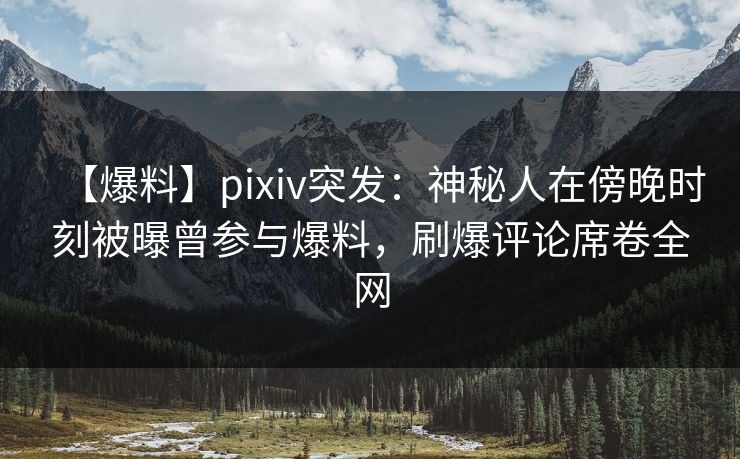 【爆料】pixiv突发：神秘人在傍晚时刻被曝曾参与爆料，刷爆评论席卷全网