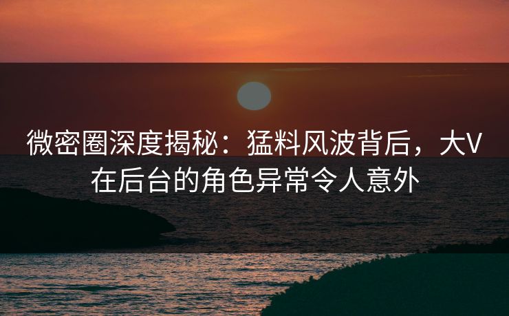微密圈深度揭秘：猛料风波背后，大V在后台的角色异常令人意外
